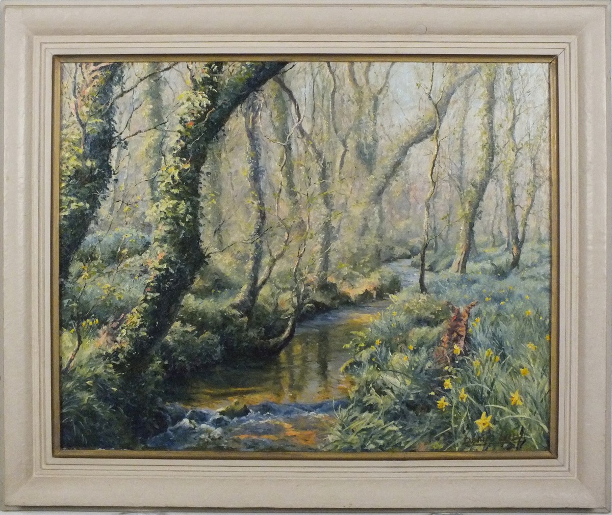 Denys LAW (British 1907-1981) Stream at Lamorna, Oil on board, Signed lower right, 15.5" x 19.5" ( - Image 2 of 3