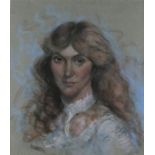 20th Century Continental School, Head and Shoulder Portrait of a Woman, Pastel, Indistinctly signed,