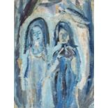 Patrick Hayman (British 1915 - 1988) Two Blue Women, nude, Gouache, Signed lower right, Unframed,