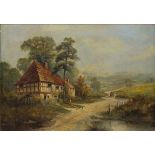 Arnold PIENNE (19th/20th Century) The Old Familiar Road - Figure Outside a Country Cottage, Oil on