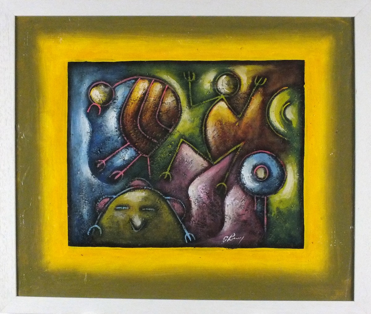 20th/21st Century Cuban School, Abstract Figures, Pair mixed media paintings on card, Both - Image 2 of 4