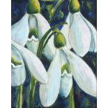 Charles FOX (British b.1951) 'Snowdrops', Oil on canvas, Inscribed on printed Charles Fox label