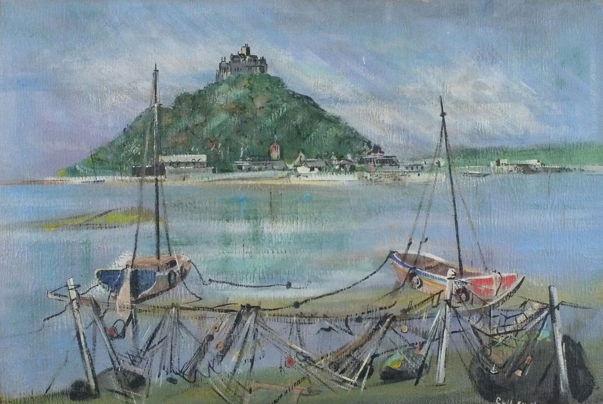 C* W* L* SMITH (20th Century) St Michael's Mount with Fishing Vessels, Oil on board, 19.25" x 29" (
