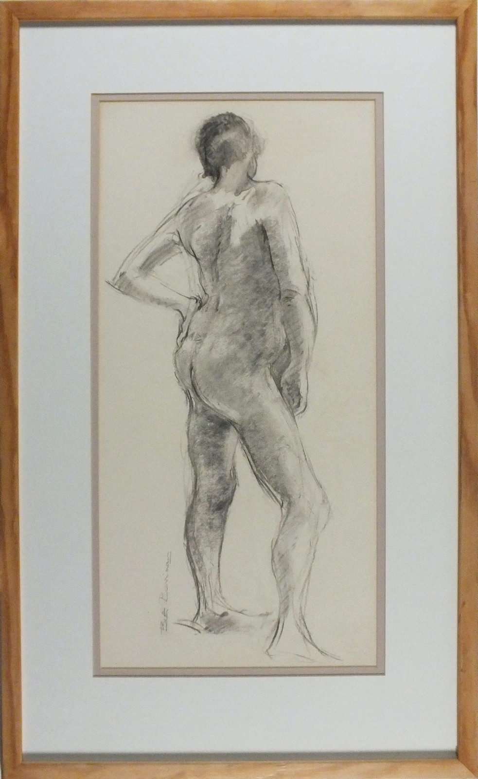 Beth BERRIMAN (British b.1920) Standing Nude - Rear View, Charcoal, Signed lower left, 19.5" x 9. - Image 2 of 3