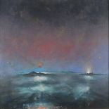 Richard L. HALL (British b.1951) 'Red Moon, Scilly Isles', Mixed media on board, Titled verso,