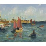 Eric WARD (British b.1945) 'Jumbos Sailing, at St Ives Harbour', Oil on board, Titled on label