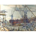 Alan Ian RONALD (British 1899 - 1967) Shipbuilding at Rosyth, Watercolour, Signed and dated '44