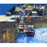 Mike BERNARD (British b.1957) 'Mousehole Harbour', Mixed media, Signed,titled & inscribed verso,