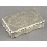 A silver snuff box Edward Smith, Birmingham 1846, of rectangular serpentine outline with bright