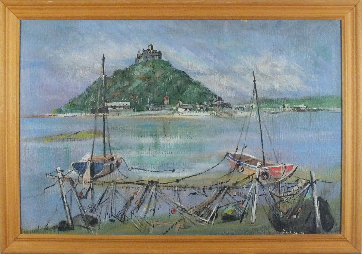 C* W* L* SMITH (20th Century) St Michael's Mount with Fishing Vessels, Oil on board, 19.25" x 29" ( - Image 2 of 2