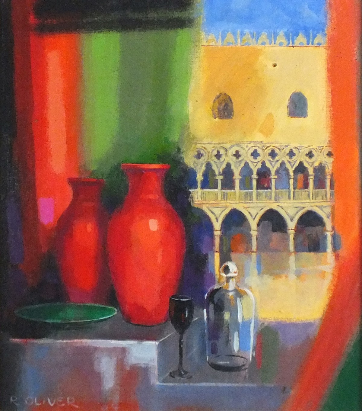Raymond OLIVER (20th/21st Century British School) 'Venetian Glassware', Oil on board, Signed &
