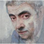 Ivan MADZHAROV (Bulgarian b.1986) Rowan - portrait of Rowan Atkinson, Oil on canvas, Signed lower