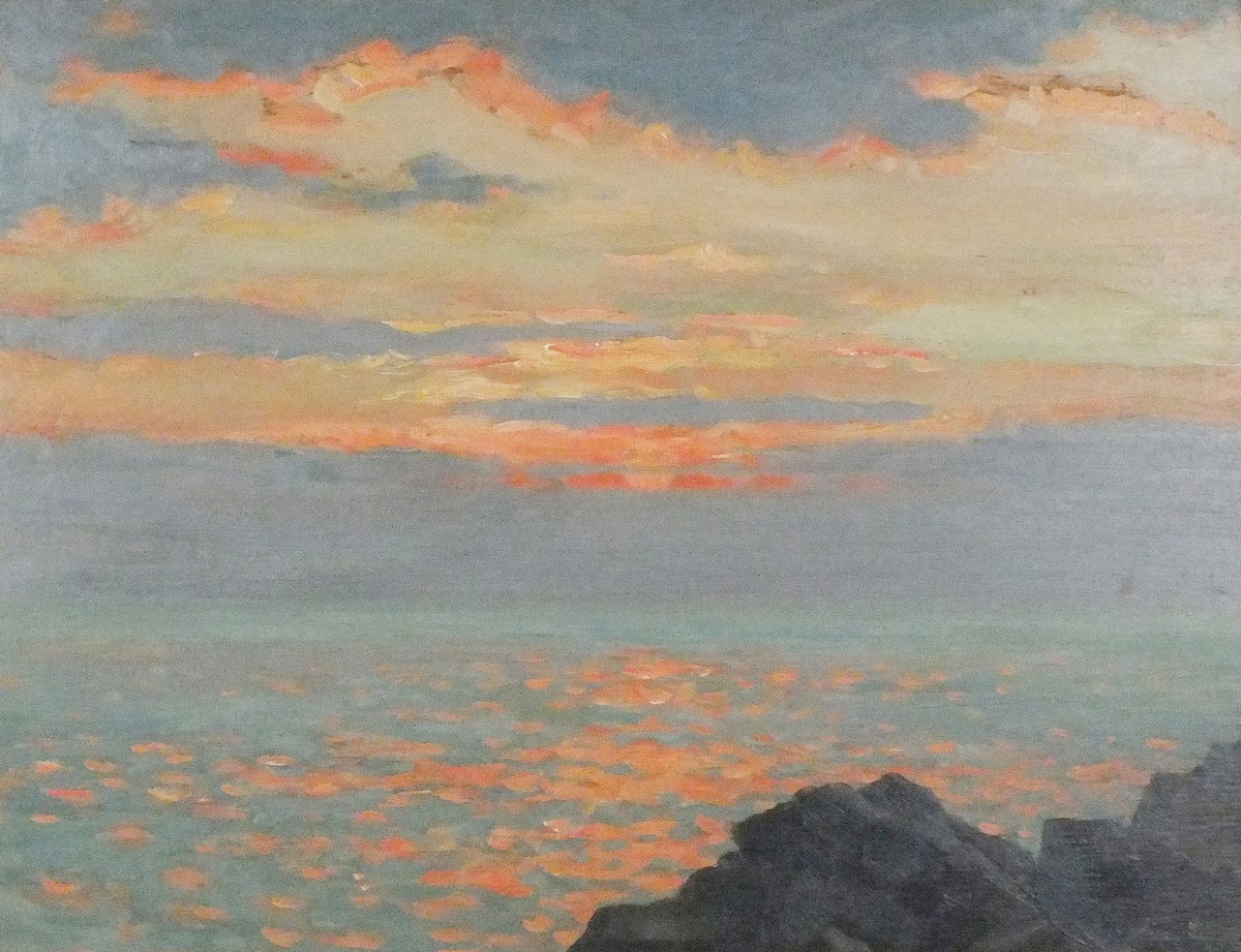 Frank JAMESON (British 1898-1968) Sunset over the Sea, Oil on board, Signed lower right, 13.25" x