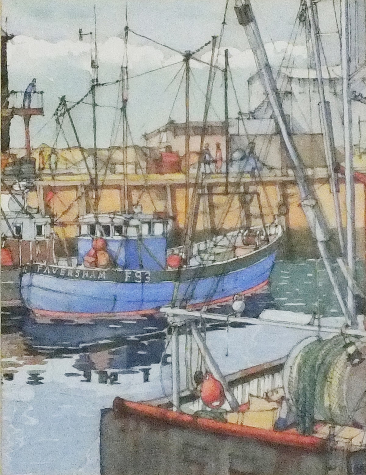 J*R* (20th/21st Century British School) Boats moored in Faversham Harbour, Watercolour & ink, Signed