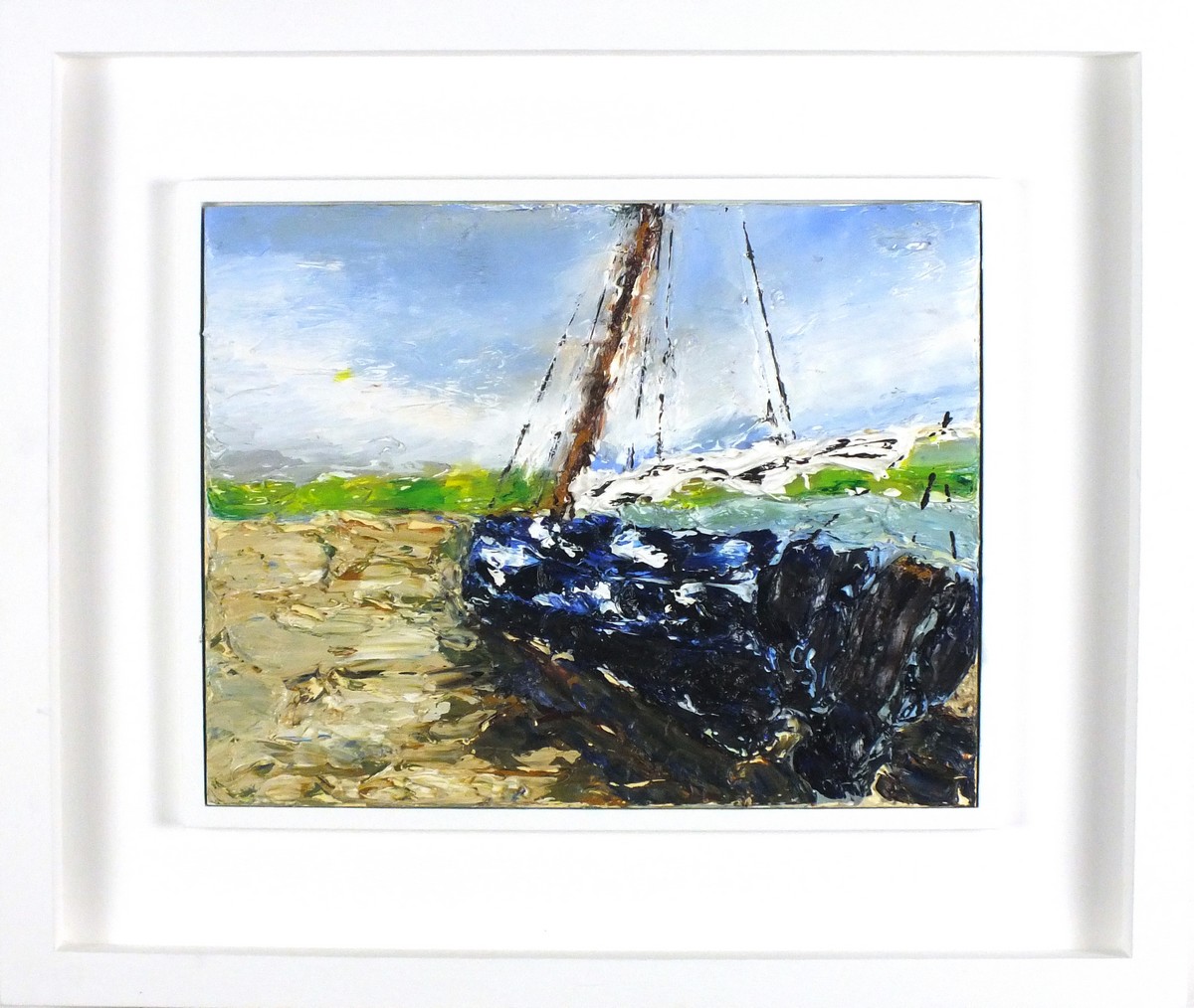 Brom IRWIN (British b.1962) 'Boat on Porthilly II', Oil on board, Titled, signed & dated 2016 verso, - Image 2 of 2