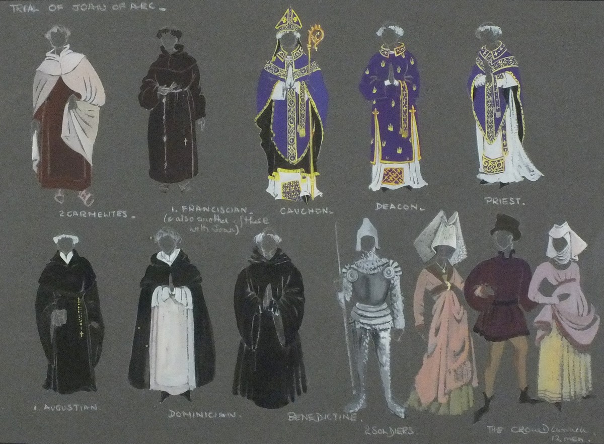 Cynthia Jeanette TINGEY (British 1931-2005) 'Trial of Joan of Arc' Costume designs, Watercolour with