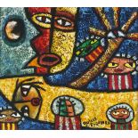 Guillermo 'Guille' ESQUERRA  (20th/21st Century Cuban School) Colourful Abstract with Faces, Mixed