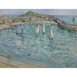 Mary MCCROSSAN (British 1865-1934) 'St. Ives Cornwall' - view of the harbour, Oil on board, Signed &