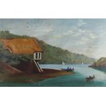 A* George (Late 19th/Early 20th Century British Naive School) Boating on the Lake, Oil on canvas,