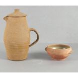 Leach Pottery Coffeepot, the baluster shaped body with a celadon glazed interior and impressed