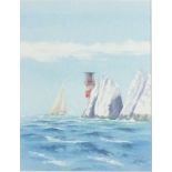 Frank TYHURST (20th/21st Century British School)  Yachts sailing past the Needles Lighthouse (Isle