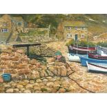 Michael SMITH (British b.1961) Penberth - Slip with fishing boats, Acrylic on canvas, Signed lower