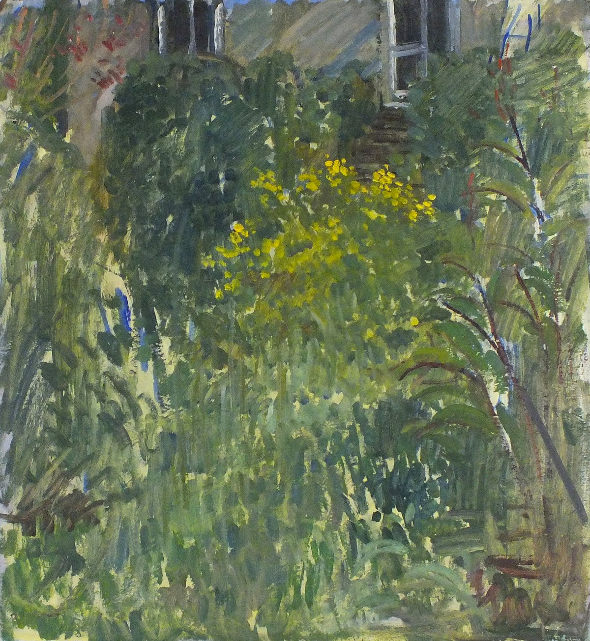 Pat ALGAR (British 1939 - 2013) The Artist's Garden at Chymorvah, Oil on board, Unframed, 20" x