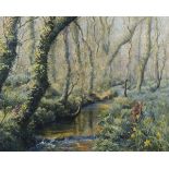 Denys LAW (British 1907-1981) Stream at Lamorna, Oil on board, Signed lower right, 15.5" x 19.5" (