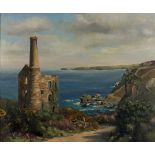 Gwen CLAY (British ?-2012) Wheal Friendly -  St Agnes, Cornish Engine House,  Oil on canvas,