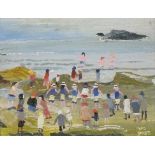 Fred YATES (British 1922-2008) 'School Outing, the Mewstone', Oil on board, Titled on printed