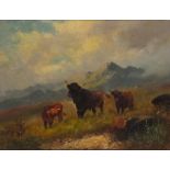 Charles W. OSWALD (British fl. 1890-1900) Highland Cattle Grazing in a Mountain Landscape, Oil on