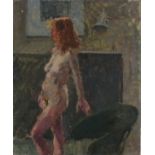 Pat ALGAR (British 1939 - 2013) Life Model - Portrait of a standing Female Nude, Oil on board,