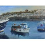 David LANGSWORTHY (British b.1942) 'Days End, Newlyn', Oil on canvas, Titled verso on stretcher,