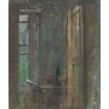 Pat ALGAR (British 1939 - 2013) Wesley Place Interior, Oil on board, Signed lower left,  Unframed,