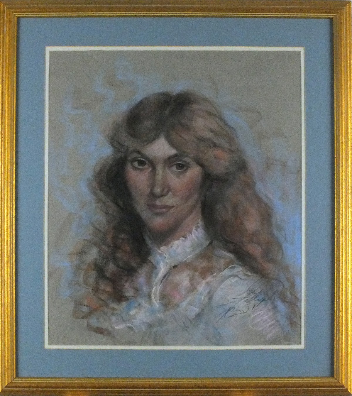 20th Century Continental School, Head and Shoulder Portrait of a Woman, Pastel, Indistinctly signed, - Image 2 of 2