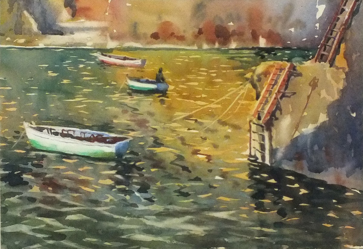 Arthur Royce BRADBURY (British 1892-1977) Boats in the Harbour, Watercolour, 6.75" x 9.75" (17.1cm x