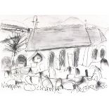 Julian DYSON (British 1936 - 2005) 'Nanpean Church', Pencil and charcoal, Signed, titled and