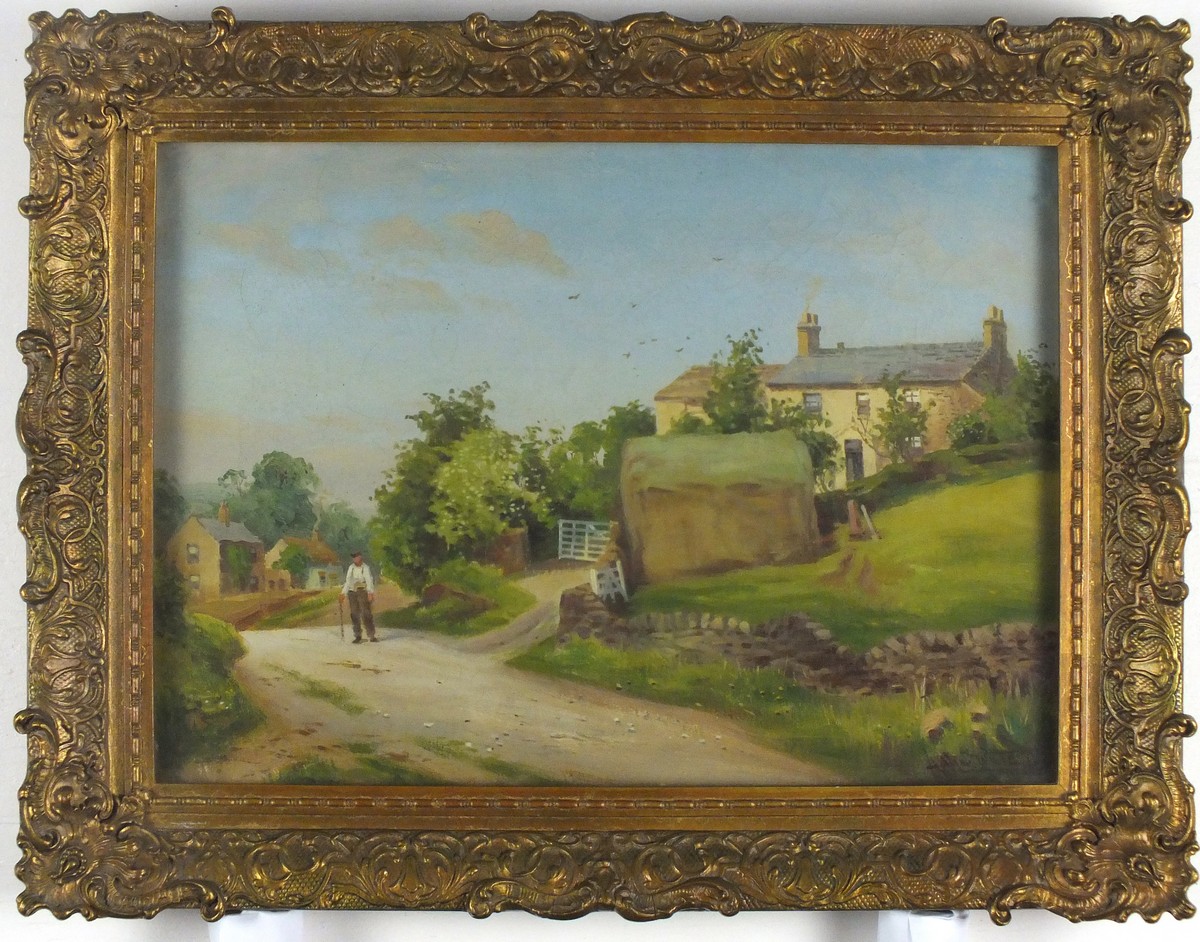 Arthur Moorwood WHITE (British 1865-1953) 'St.Ives' - Figure in a Country Lane before a Farmhouse, - Image 2 of 2