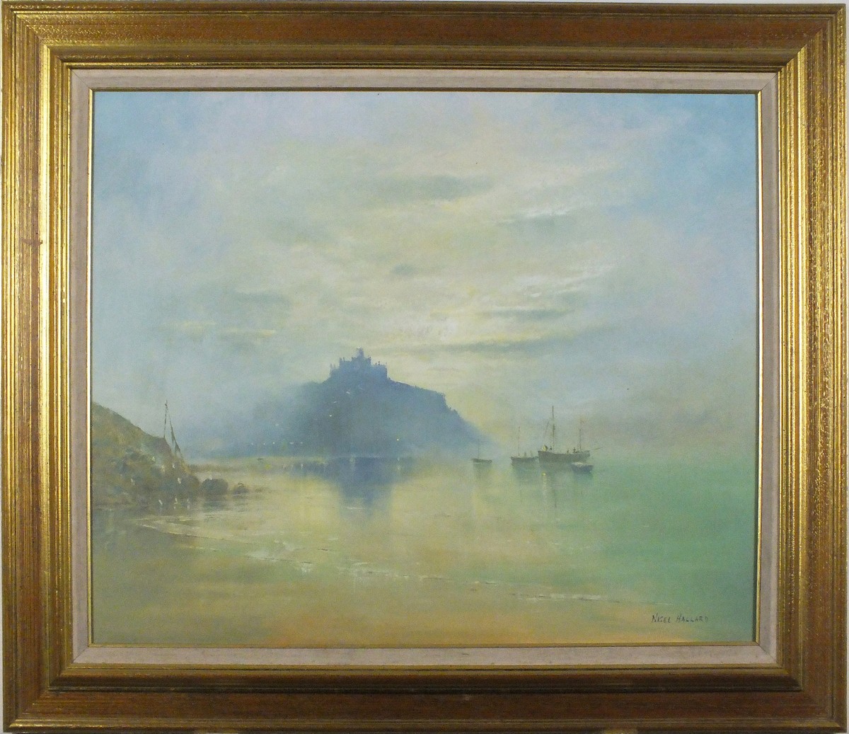 Nigel HALLARD (British b.1936) 'St Michael's Mount', Oil on canvas, Titled verso, Signed lower - Image 2 of 3