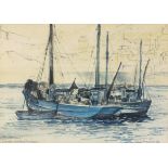 Alexander MACKENZIE (British 1923-2002) , French Crabbers/Newlyn, Ink & watercolour, Signed and