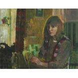 Pat ALGAR (British 1939 - 2013) Self Portrait - Interior Setting, Oil on board, Signed, titled &