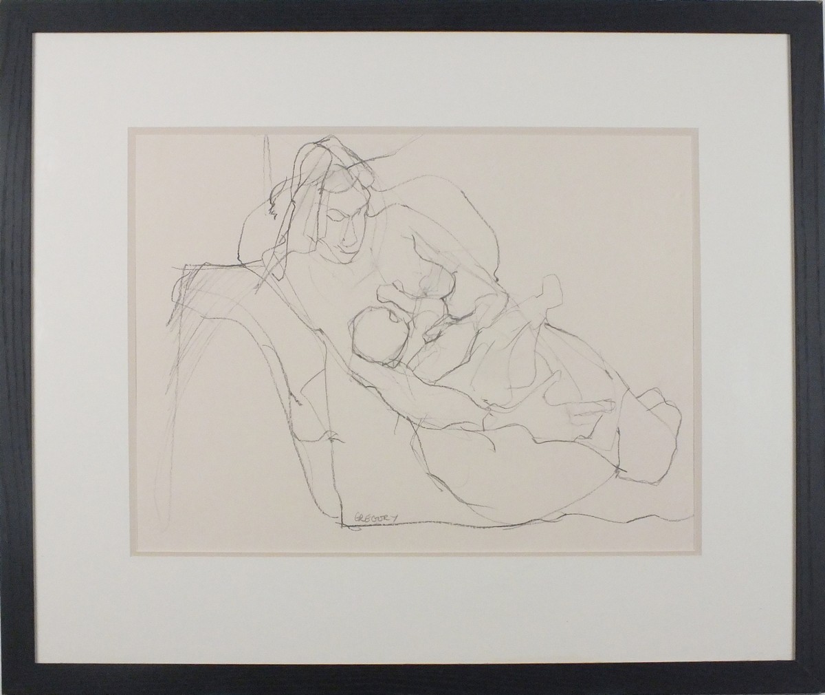 Annabelle GREGORY (British 20th/21st Century) 'Mother and Child', Charcoal drawing, Titled on - Image 2 of 3