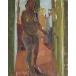 Pat ALGAR (British 1939 - 2013) Standing Female Nude - Wesley Place, Oil on board, Signed lower