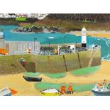 Andrew STEWART (British b. 1948) View of St Ives Harbour & Porthminster Beach, Oil on board,