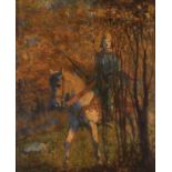 Lucy E. KEMP-WELCH (British 1869-1958) A King in armour mounted on horseback riding through a