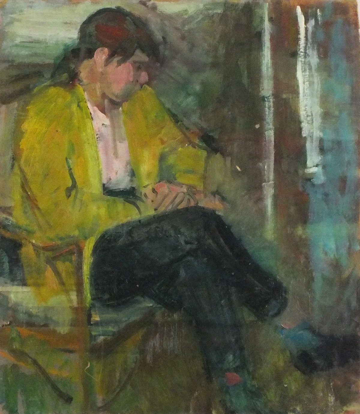 Pat ALGAR (British 1939 - 2013) Portrait of Alice (seated), Oil on board, Unframed,  12.75" x 11" (