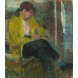 Pat ALGAR (British 1939 - 2013) Portrait of Alice (seated), Oil on board, Unframed,  12.75" x 11" (