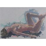 Eric WARD (British b.1945) Reclining Female Nude, Gouache, Signed lower left,  9" x 13" (23cm x