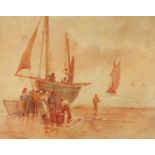 Frank ROUSSE (British act.1894-1917) Unloading the Catch, Watercolour, Signed lower left, 9.25" x