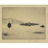 Robert HOUSTON (Scottish 1891-1942) Loch Leven, Etching, Signed in pencil lower right, 4" x 5.5" (